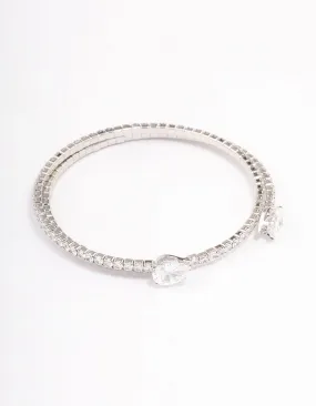 Silver Double Pointed Cubic Zirconia Bangle