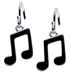 Silver Music Note Dangle Earrings
