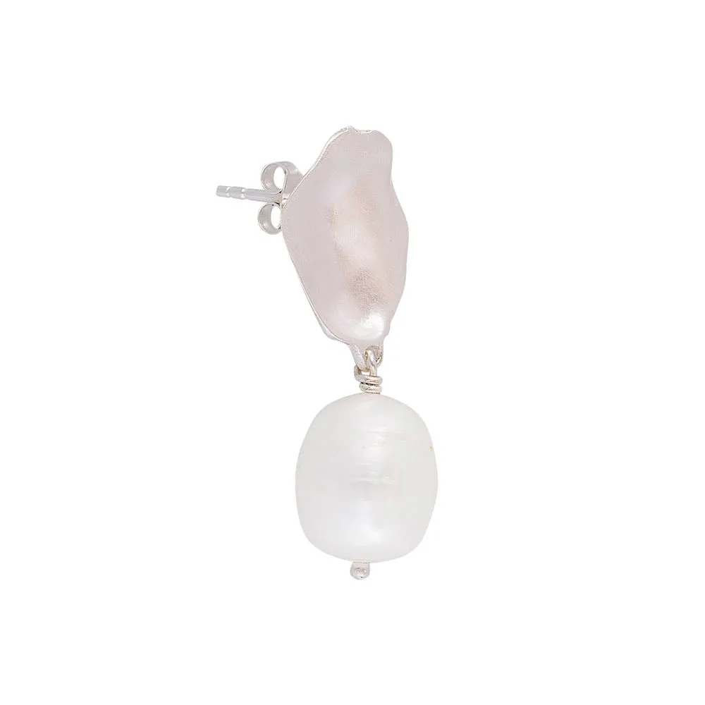 SILVER SEASHELL PEARL DROPS