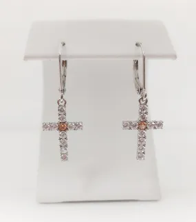 Silver Simulated Citrine/Diamond Cross Earrings