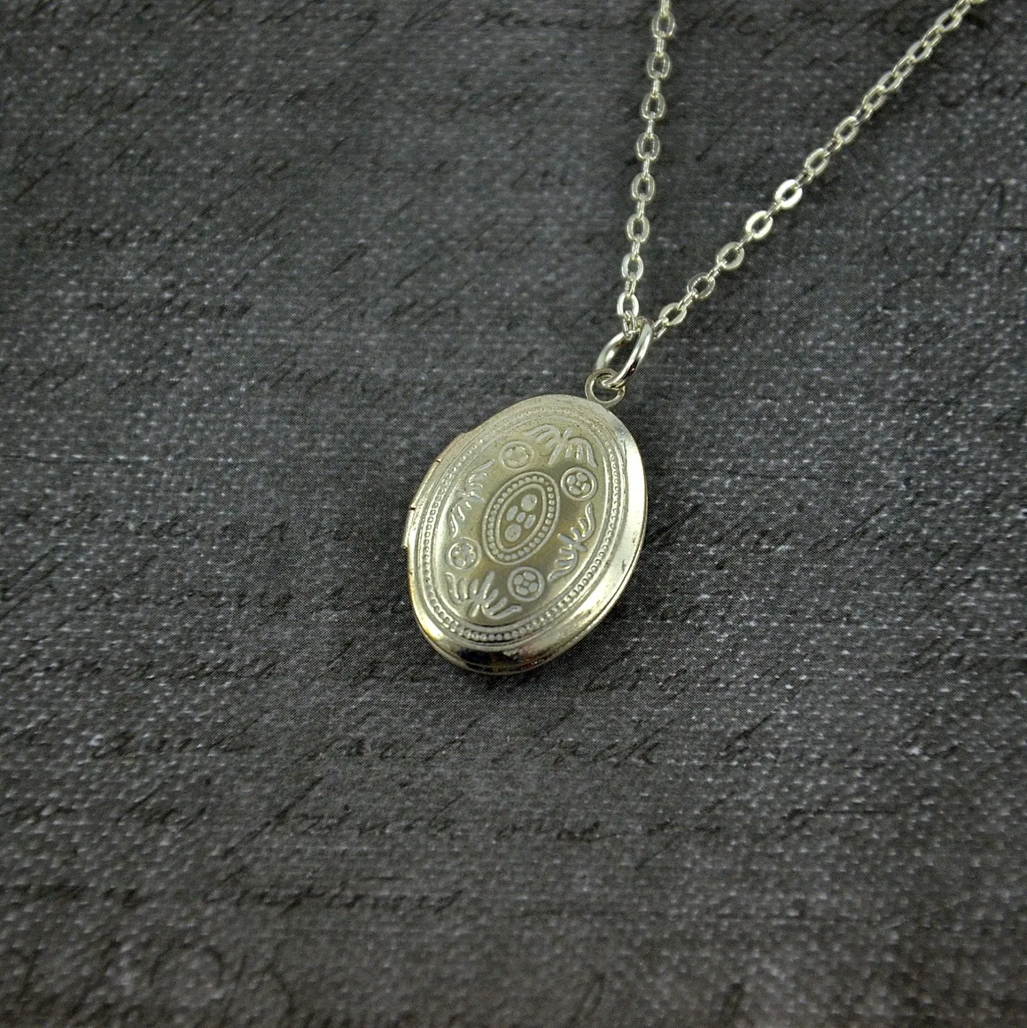Small White Ornate Locket Necklace -  Oval White Pendant Delicate - Simple and Long Fashion