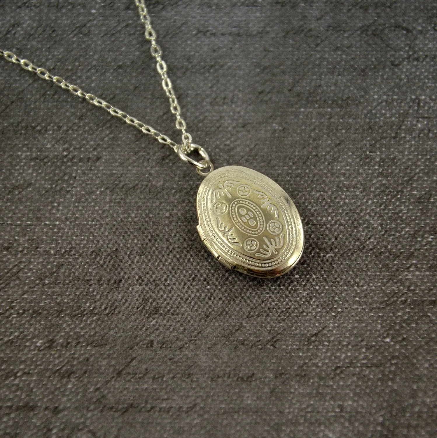 Small White Ornate Locket Necklace -  Oval White Pendant Delicate - Simple and Long Fashion