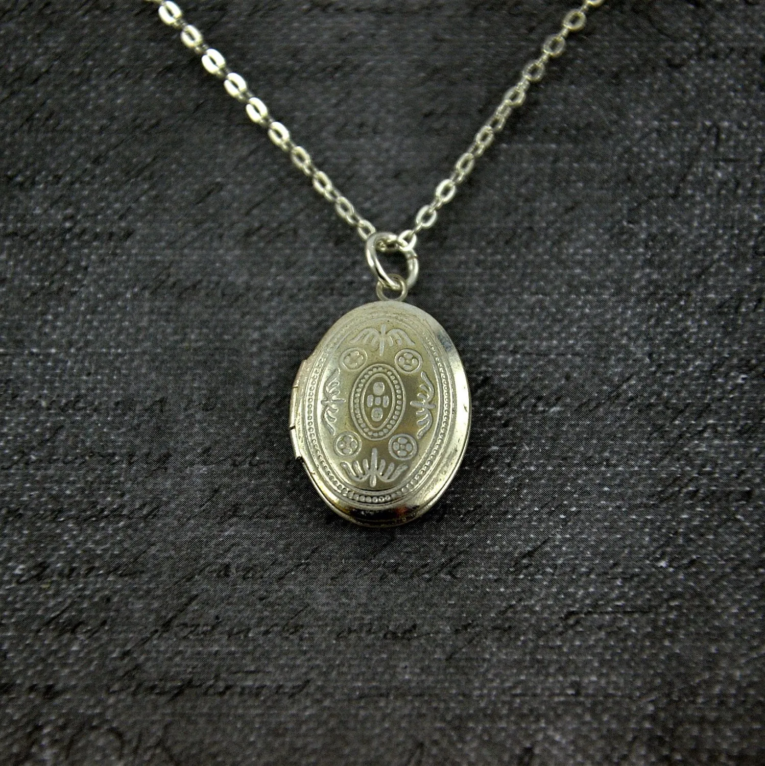 Small White Ornate Locket Necklace -  Oval White Pendant Delicate - Simple and Long Fashion