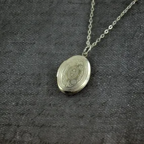 Small White Ornate Locket Necklace -  Oval White Pendant Delicate - Simple and Long Fashion