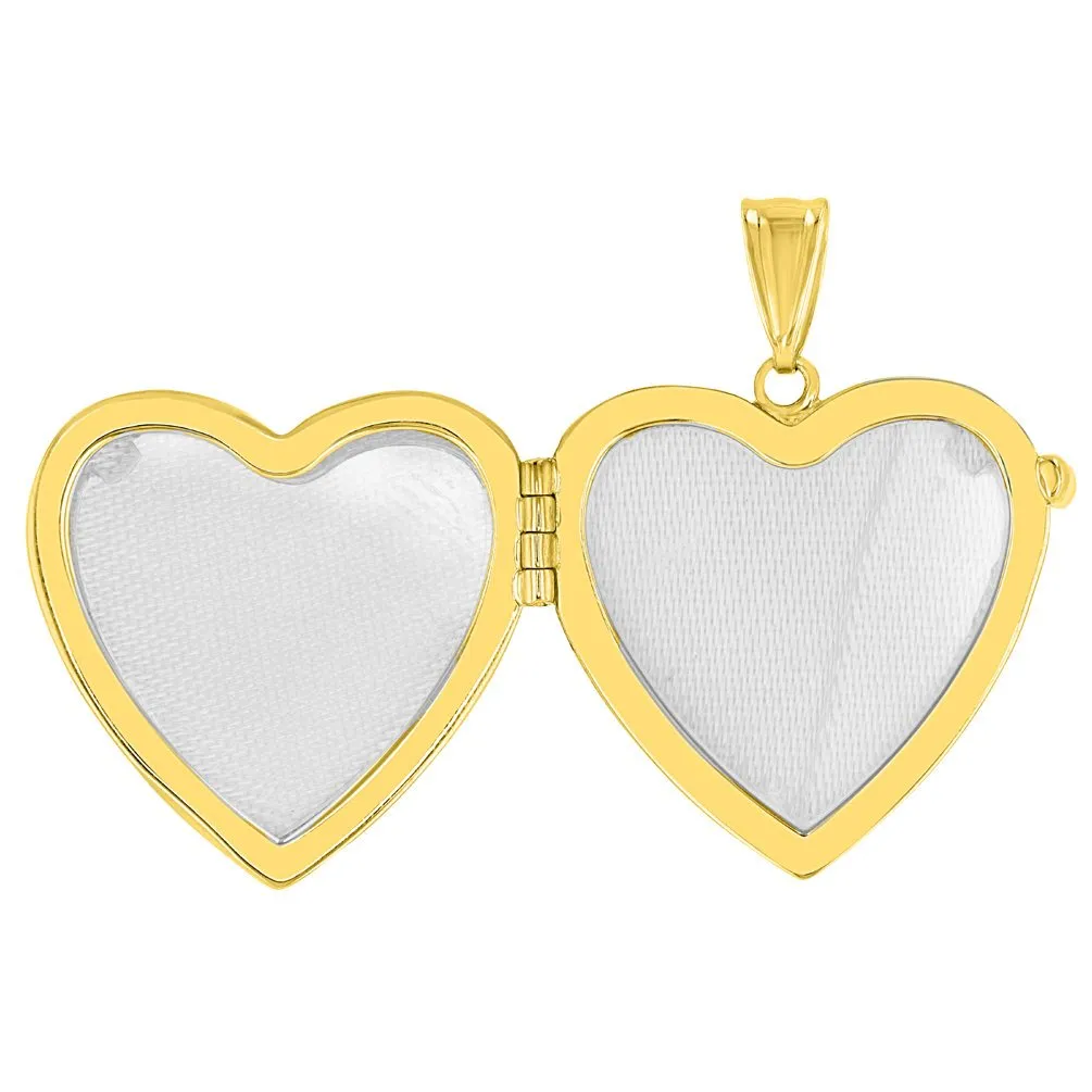 Solid 14K Yellow Gold Heart Shaped Locket Charm Pendant