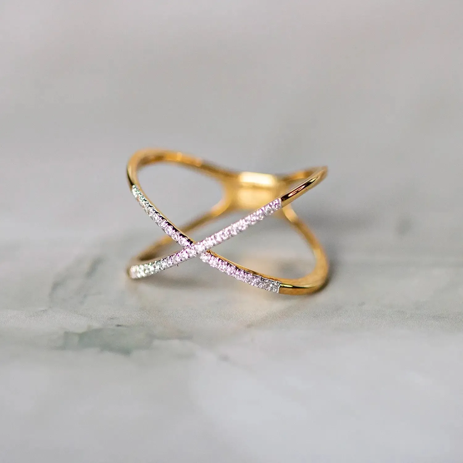 Solid Gold Diamond Cross Ring