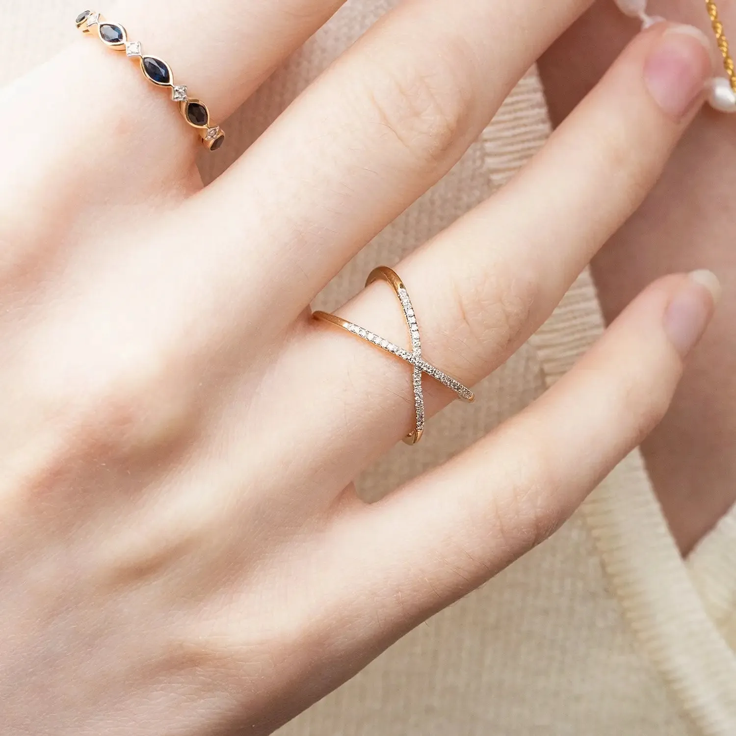 Solid Gold Diamond Cross Ring