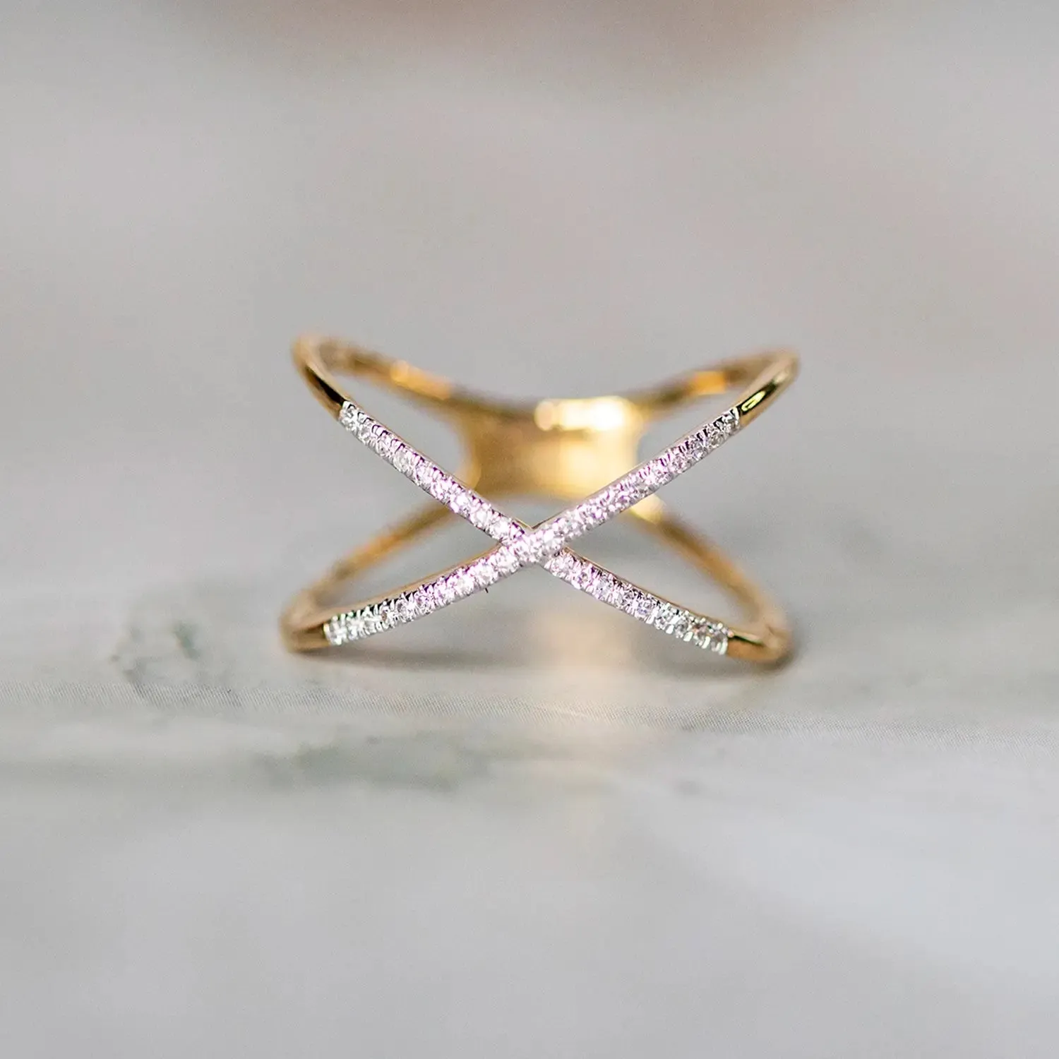 Solid Gold Diamond Cross Ring