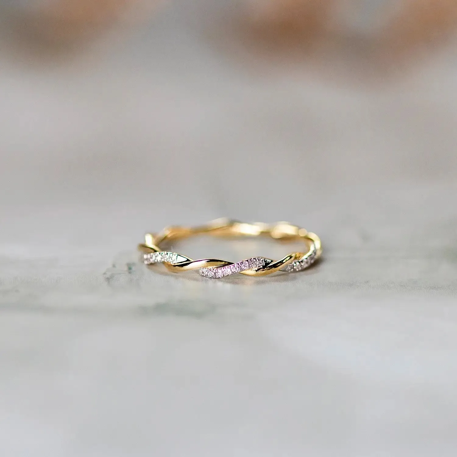 Solid Gold Diamond Rope Ring