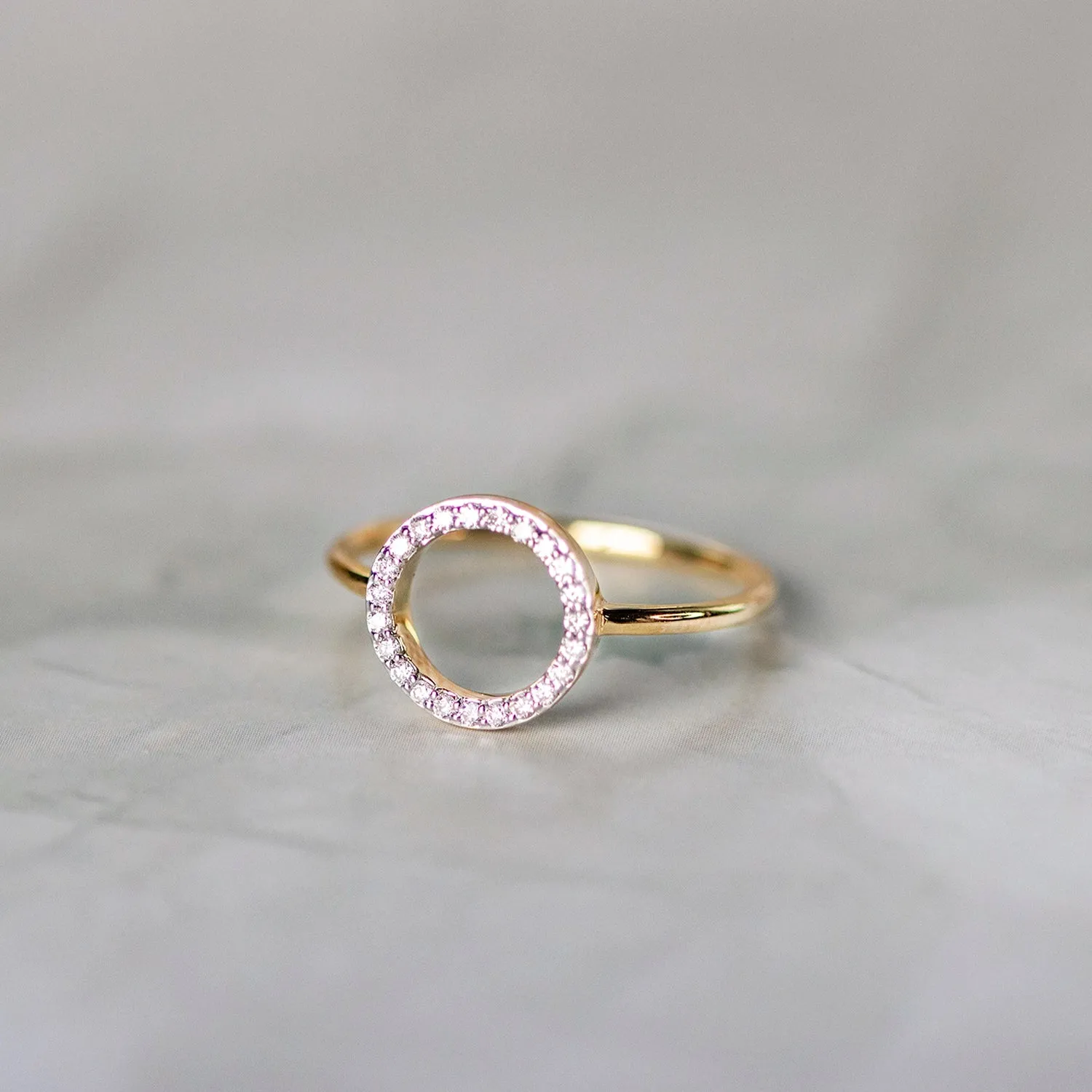 Solid Gold Open Circle Diamond Ring