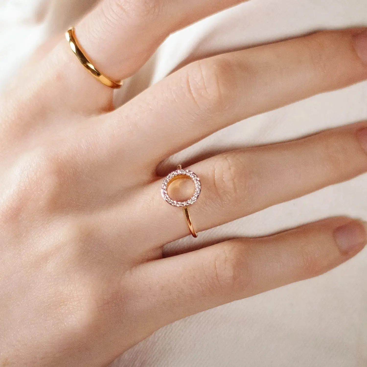 Solid Gold Open Circle Diamond Ring
