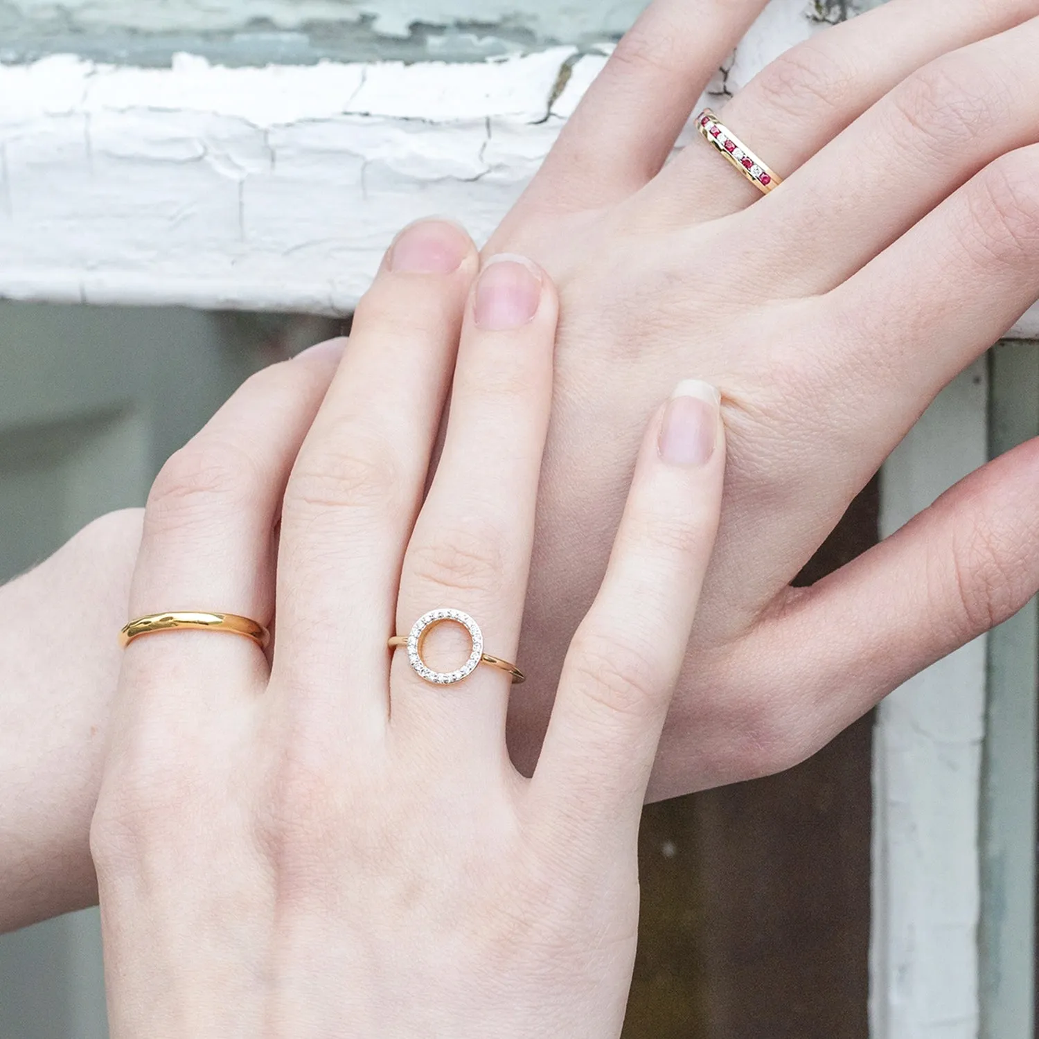 Solid Gold Open Circle Diamond Ring