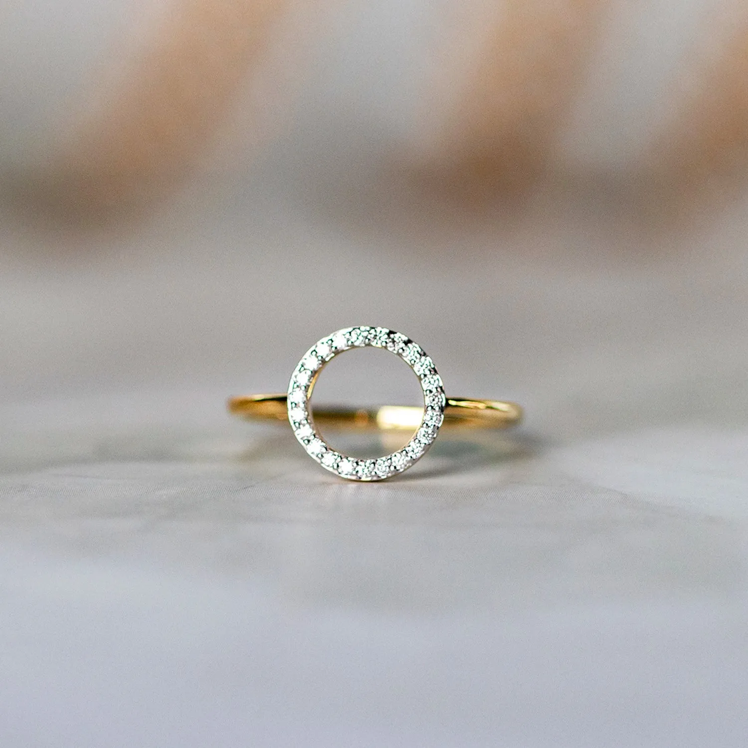 Solid Gold Open Circle Diamond Ring