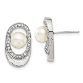 Stainless Steel Cultured Pearl C.Z Earrings