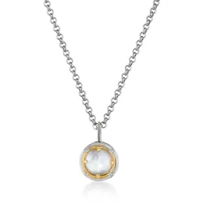 Sterling Silver 18Y Vermeil 8mm Round Mother of Pearl Quartz Doublet Necklace