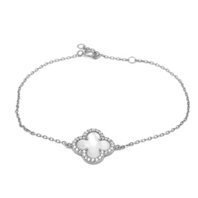 Sterling Silver CZ Clover Bracelet