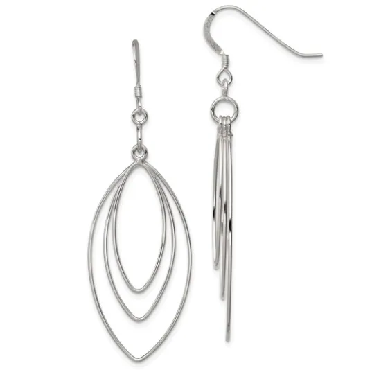 Sterling Silver Fancy Triple Marquise Shape Dangle Earrings