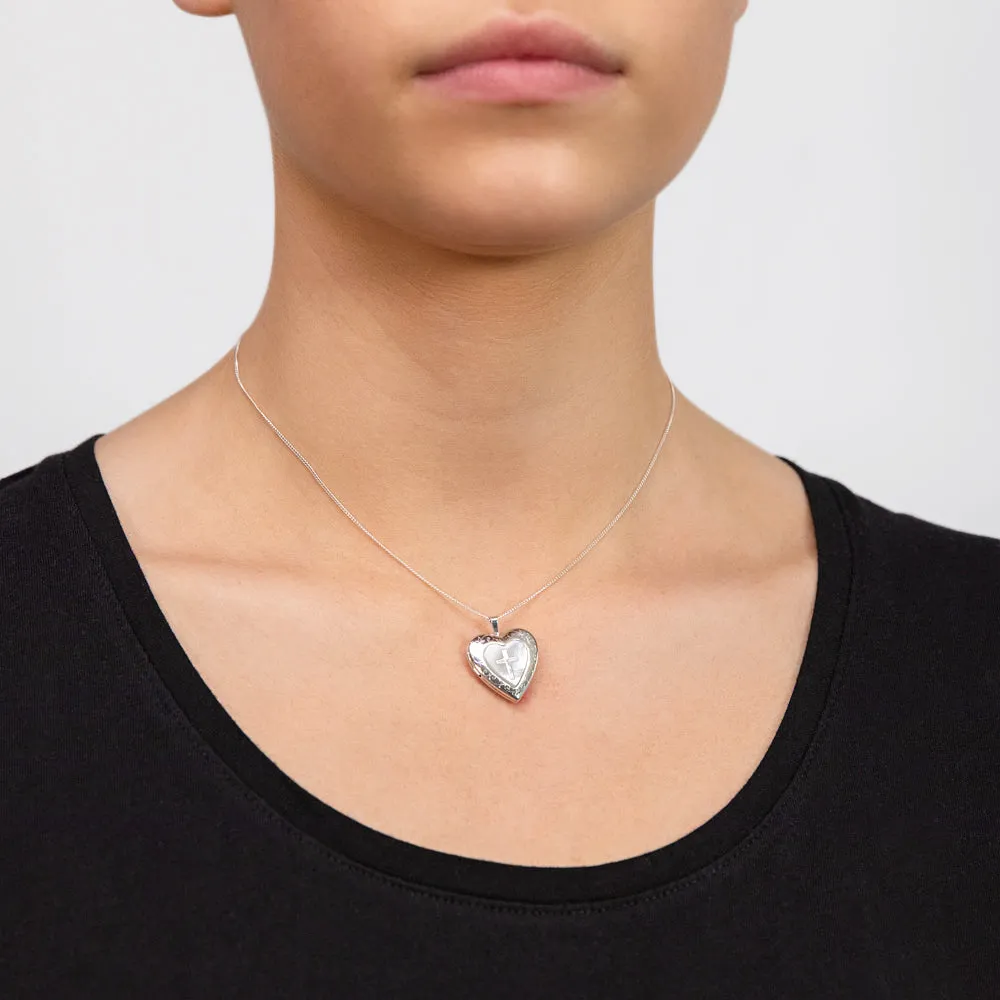 Sterling Silver Mother Of Pearl 20mm Heart Locket
