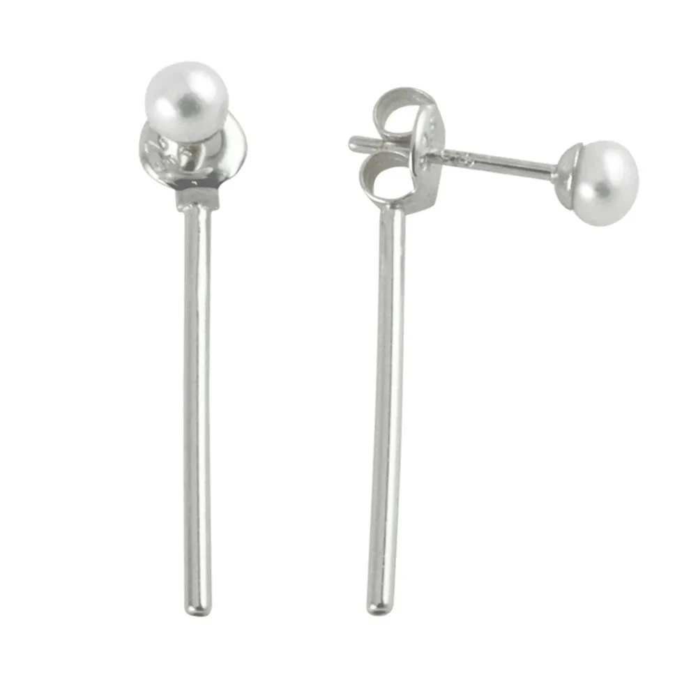 Sterling Silver Pearl Bar Jacket Stud Earrings