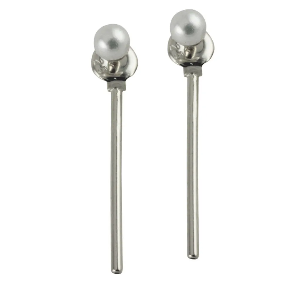 Sterling Silver Pearl Bar Jacket Stud Earrings