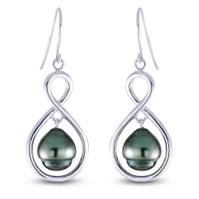 Sterling Silver Tahitian Pearl Drop Earrings w/ 8 -- 9 mm Pearls