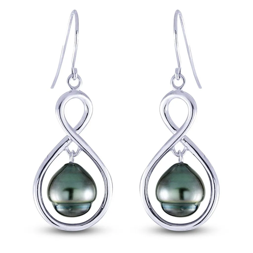 Sterling Silver Tahitian Pearl Drop Earrings w/ 8 -- 9 mm Pearls