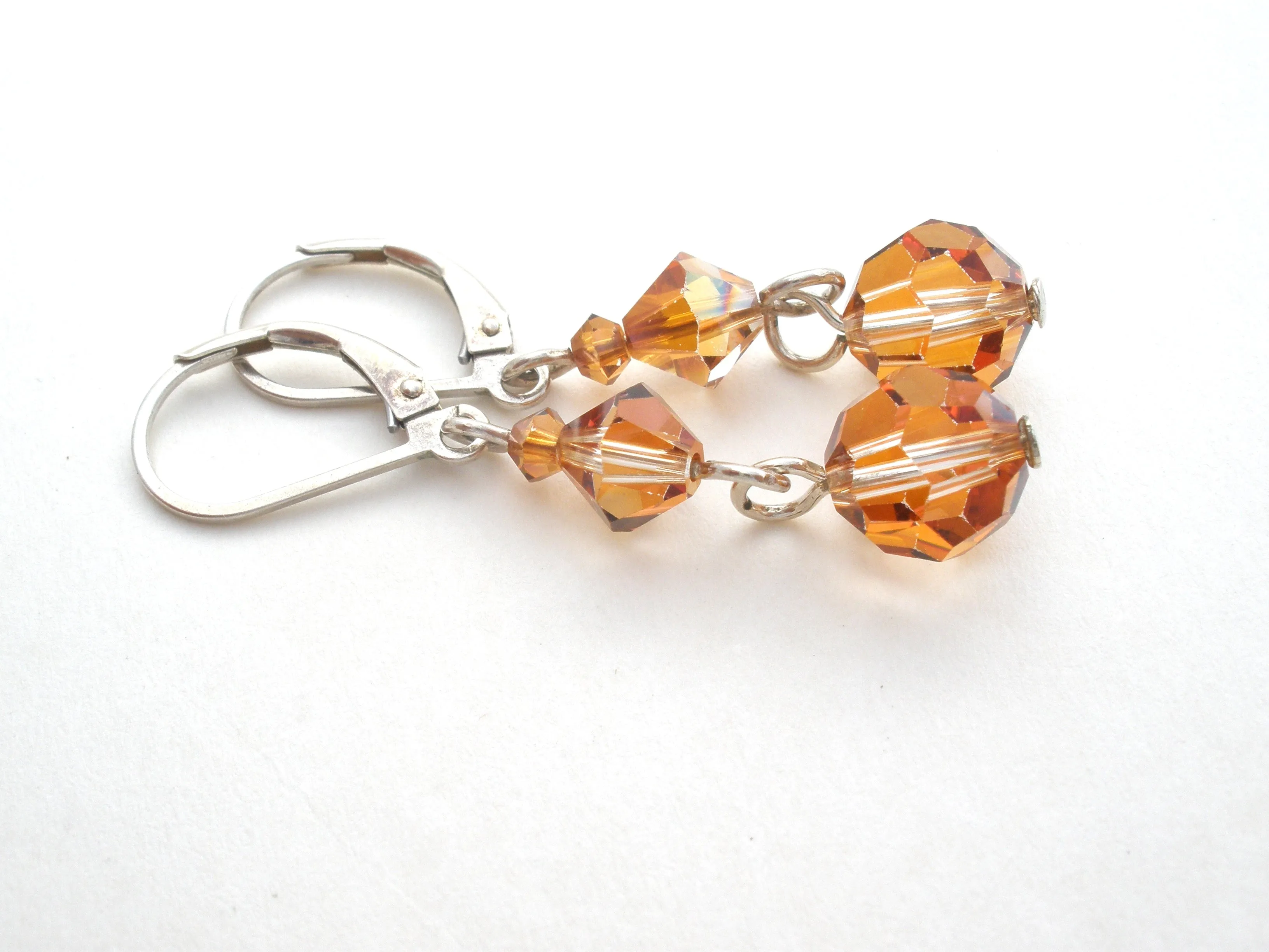 Sterling Silver Yellow Gold Crystal Bead Earrings