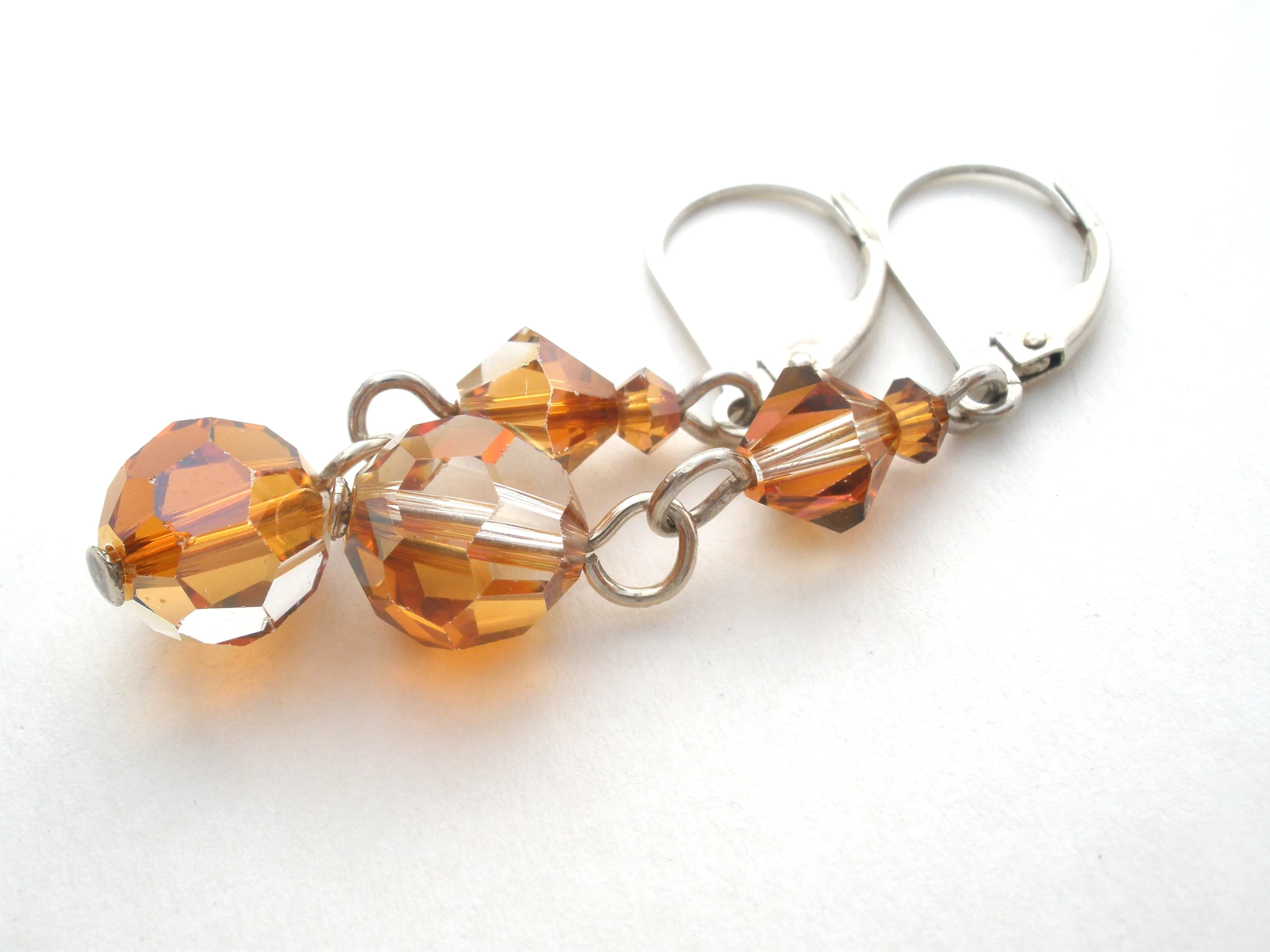 Sterling Silver Yellow Gold Crystal Bead Earrings