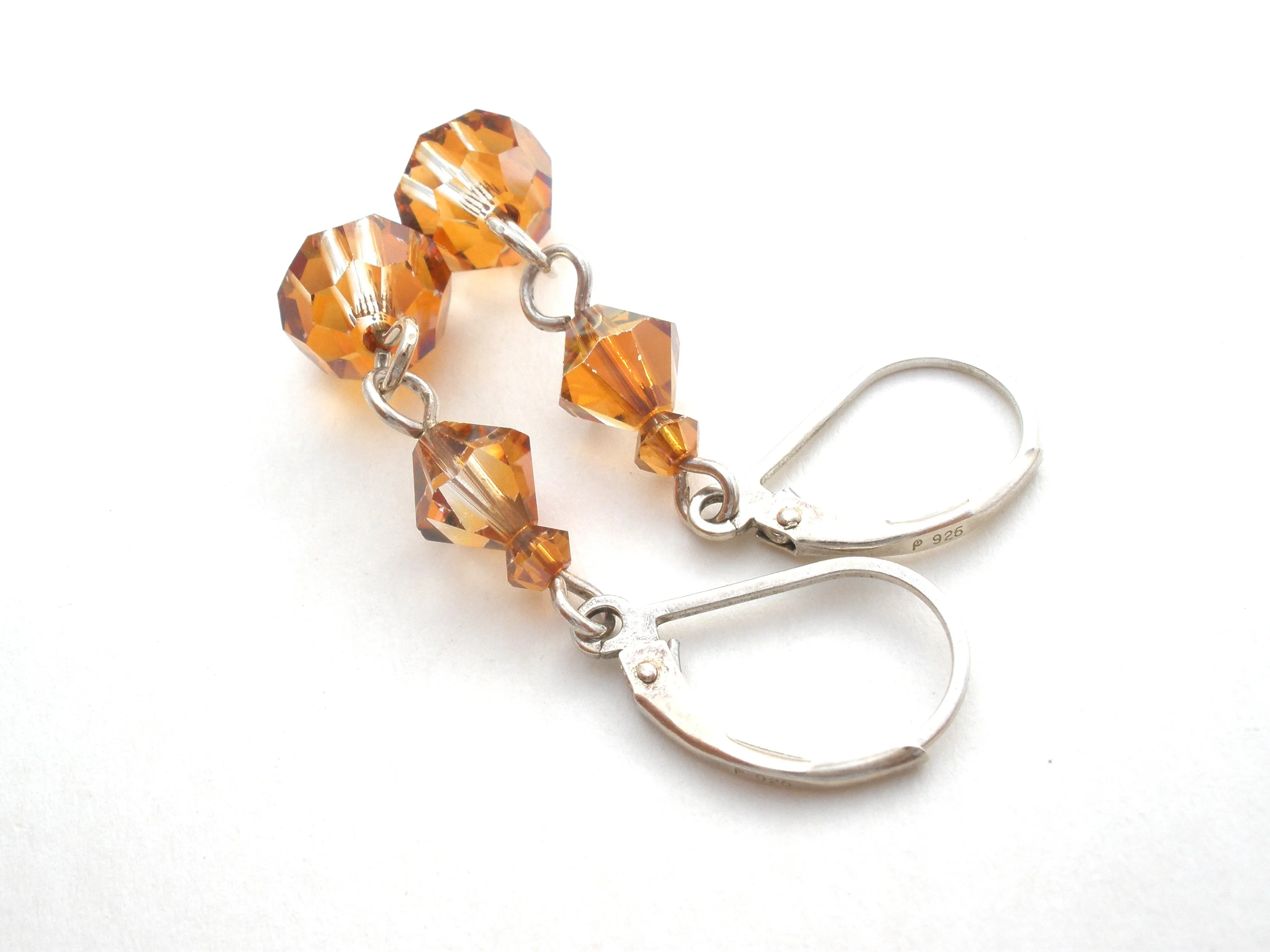 Sterling Silver Yellow Gold Crystal Bead Earrings