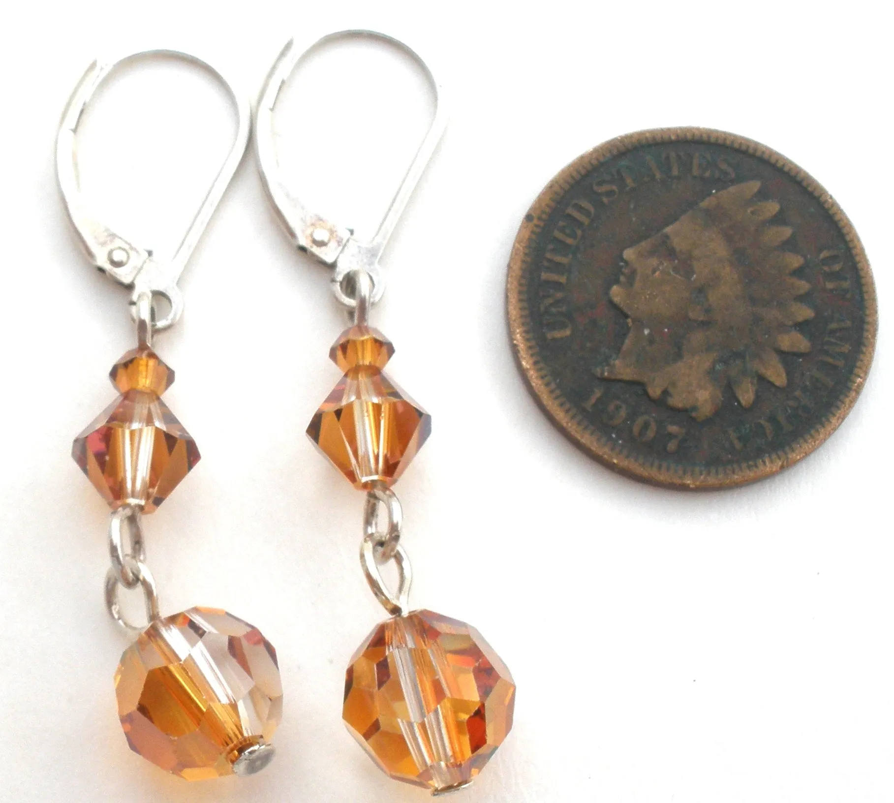 Sterling Silver Yellow Gold Crystal Bead Earrings