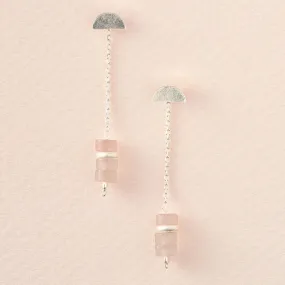 Stone Meteor Thread/Jacket Earring - Rose Quartz/Silver