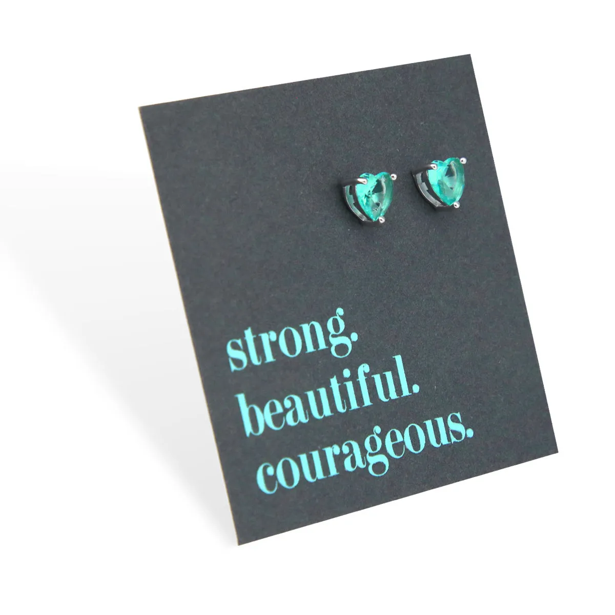 STRONG BEAUTIFUL COURAGEOUS - Aquamarine Quartz Heart - Sterling Silver (8912)