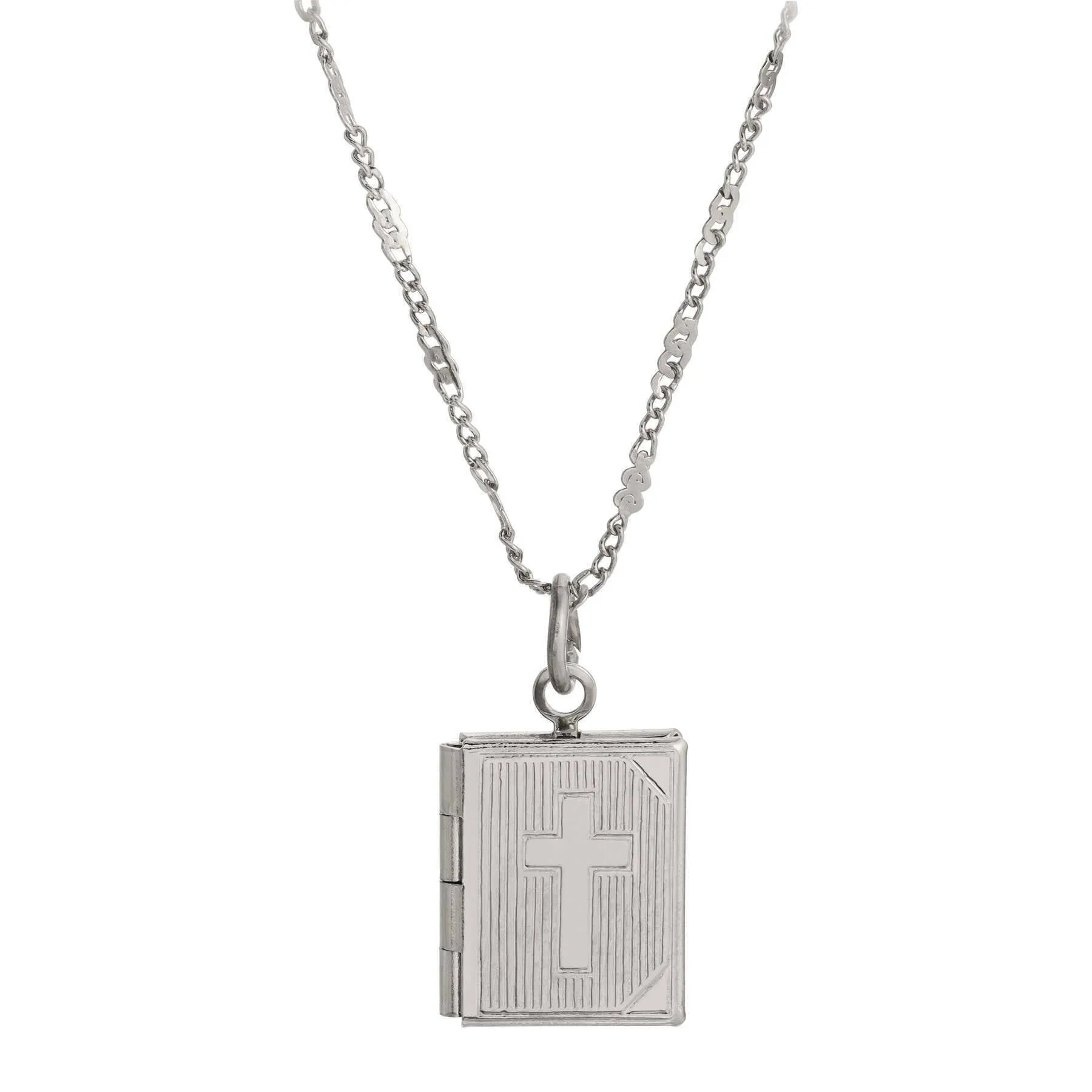 Symbols Of Faith Double Photo Locket Bible With Cross Pendant Necklace 15"