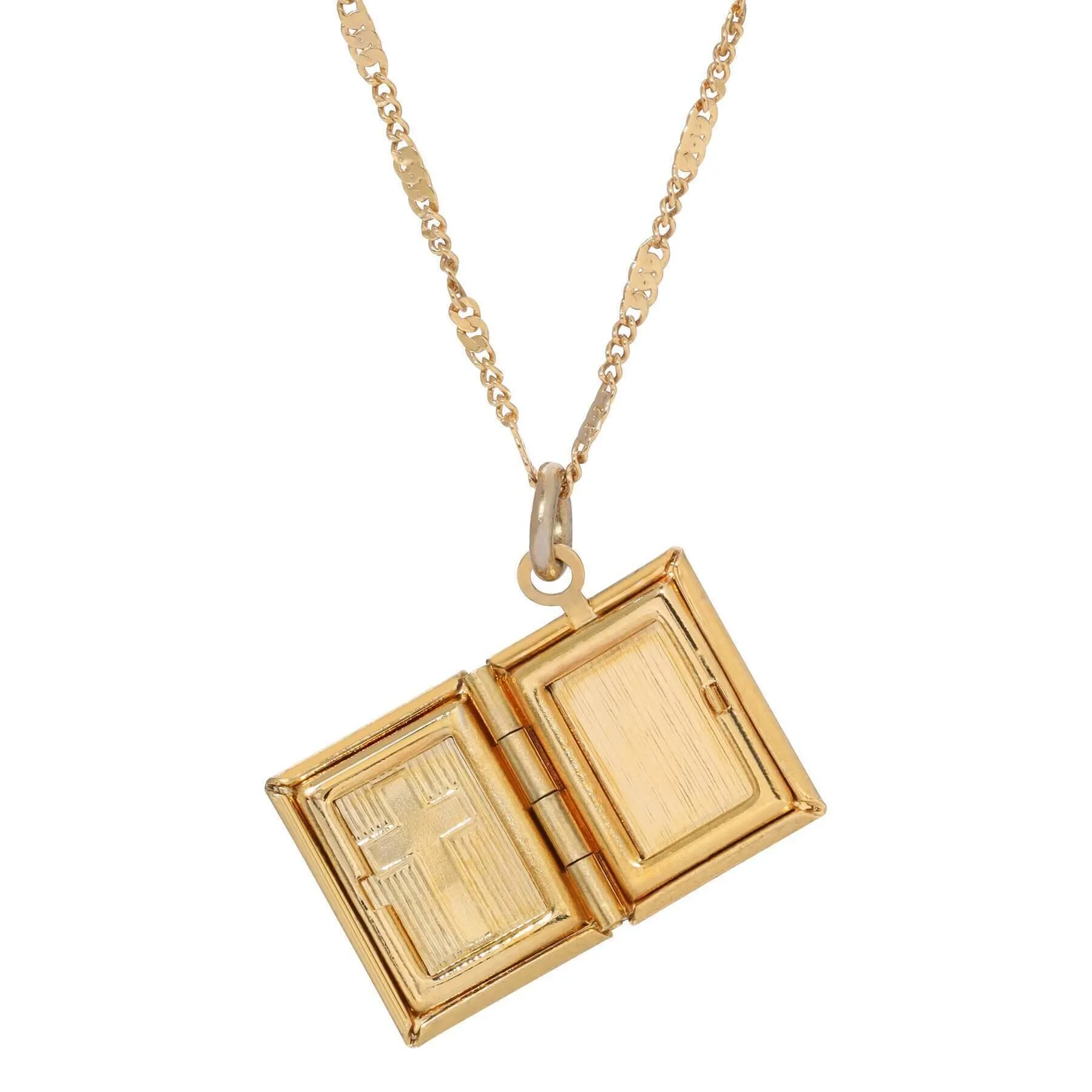 Symbols Of Faith Double Photo Locket Bible With Cross Pendant Necklace 15"