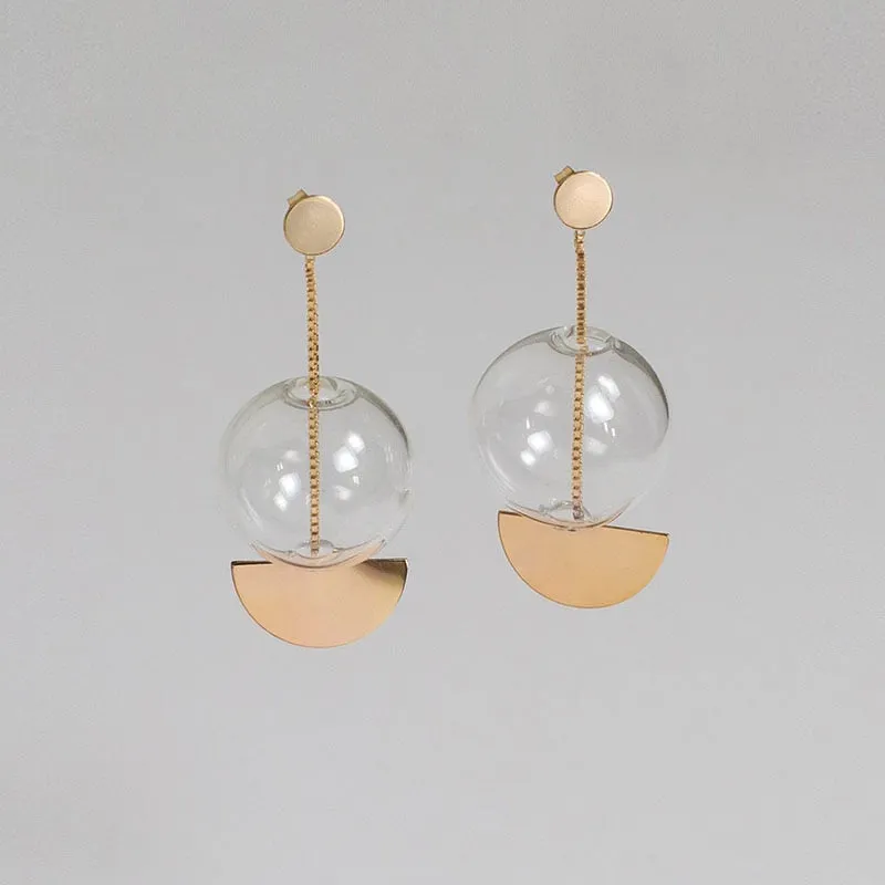 TEEK - Half Moon Sphere Dangle Earrings