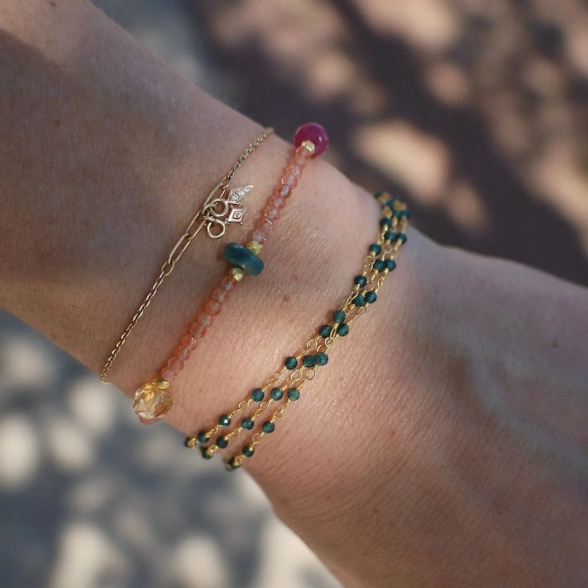 Three Strand Bracelet of Ruby, Citrine, Grandiederite