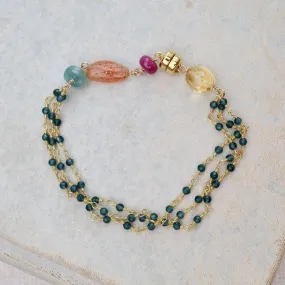 Three Strand Bracelet of Ruby, Citrine, Grandiederite