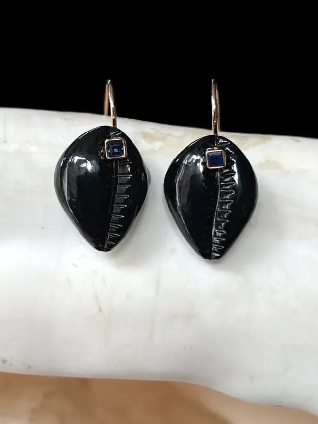 Tiny Cowry Sapphire Earrings