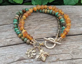 Turquoise Honey Bee Multi Strand Bracelet