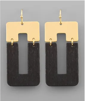 Two Tone Wooden Rectangle Earrings - Black