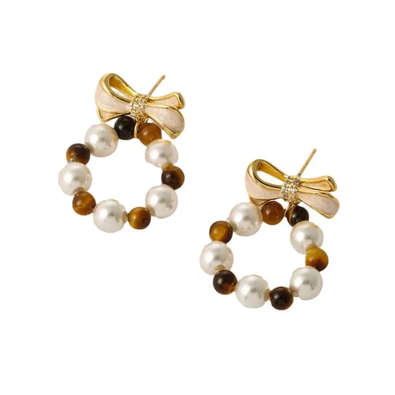 VAIGE Chic Bow Knot Beaded Drop Earrings in Elegant Gold and Silver