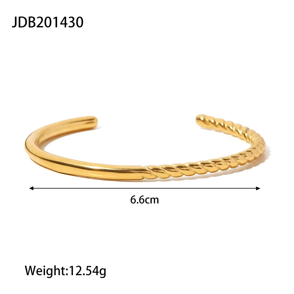 VAIGE Trendy Geometric Stainless Steel Metal Texture Bangle Bracelet - Unisex Fashion Mood Tracker Jewelry