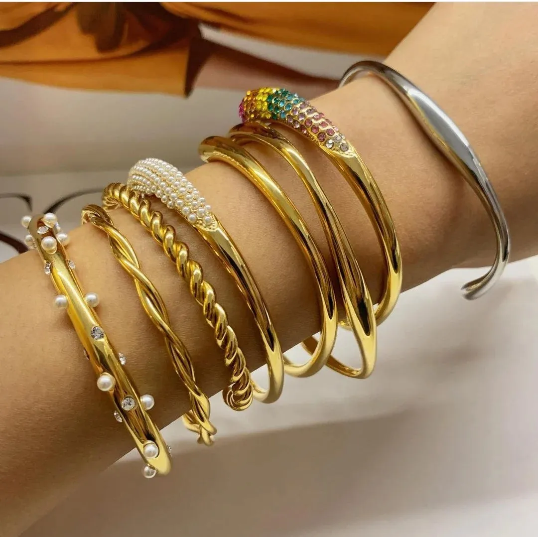 VAIGE Trendy Geometric Stainless Steel Metal Texture Bangle Bracelet - Unisex Fashion Mood Tracker Jewelry