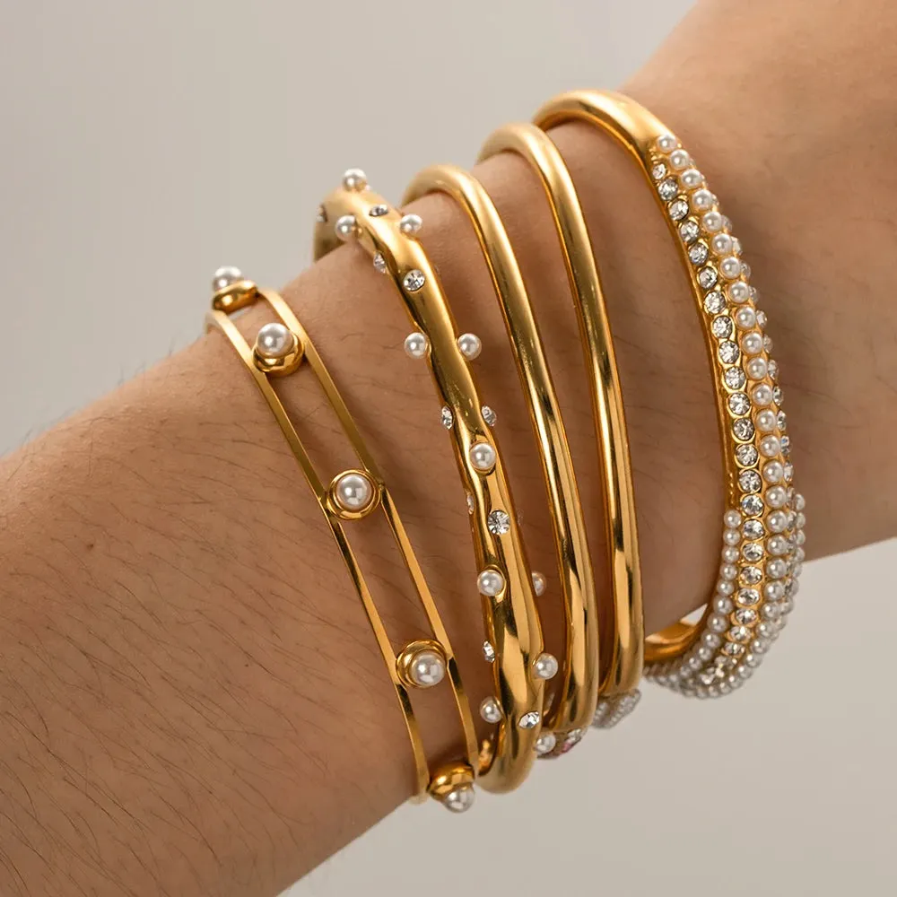 VAIGE Trendy Geometric Stainless Steel Metal Texture Bangle Bracelet - Unisex Fashion Mood Tracker Jewelry