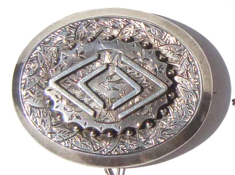 Victorian Sterling Silver Bird Mourning Brooch Locket Pin Memento Mori