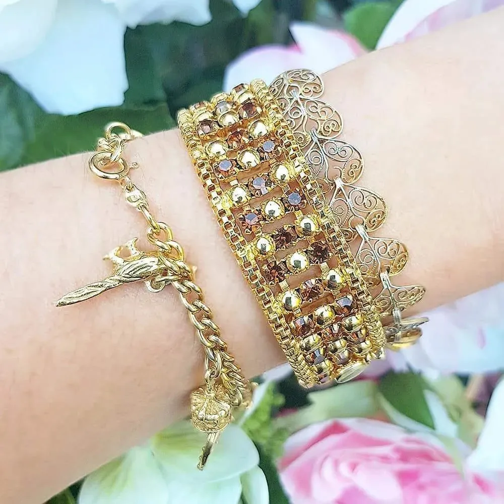 Vintage 1950s Gold Tone Diamante Bracelet