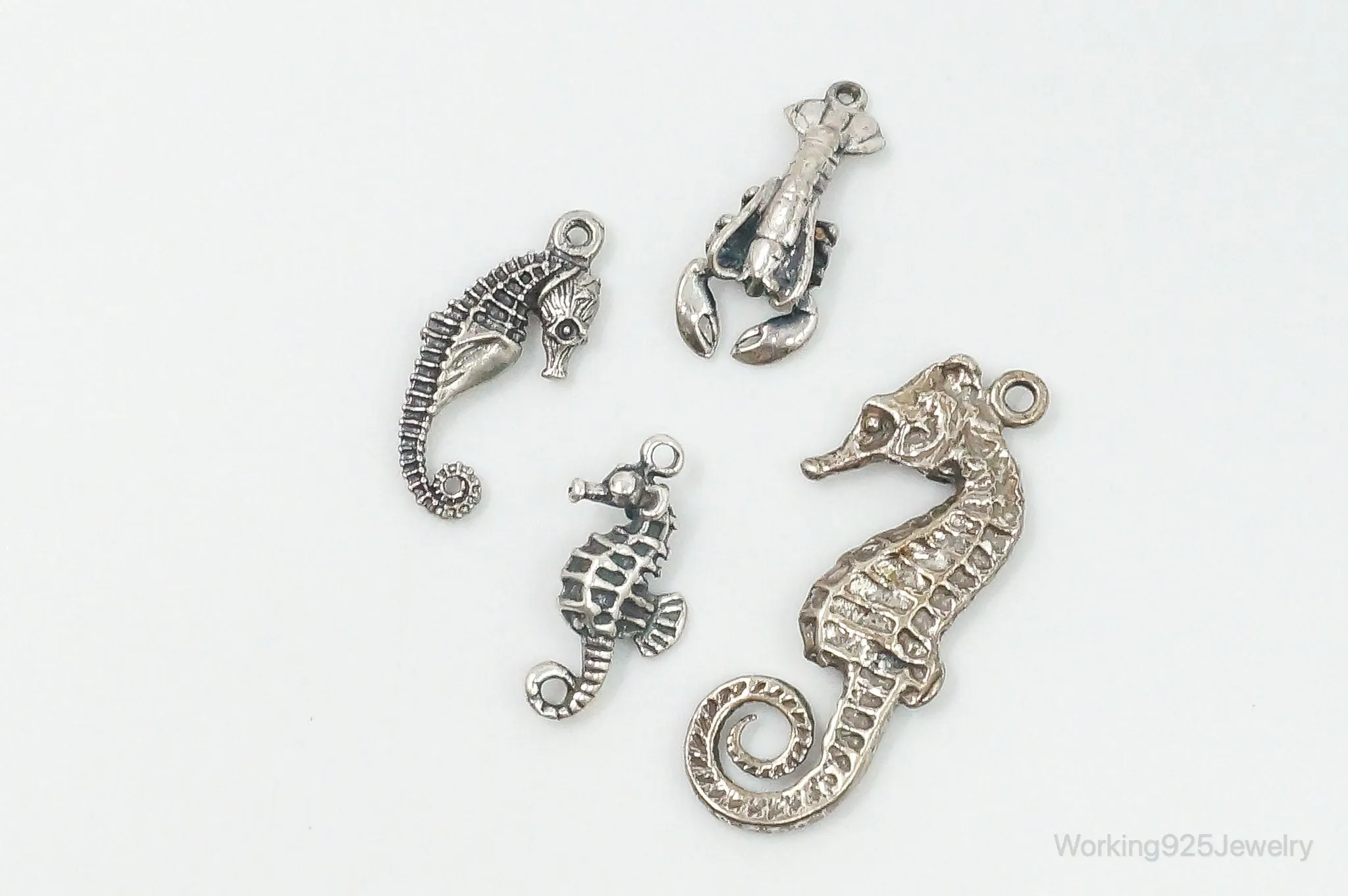 Vintage Antique Seahorses Lobster Ocean Sea Life Sterling Silver Charms Lot