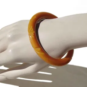 Vintage Carved Bakelite Bangle Butterscotch Bracelet