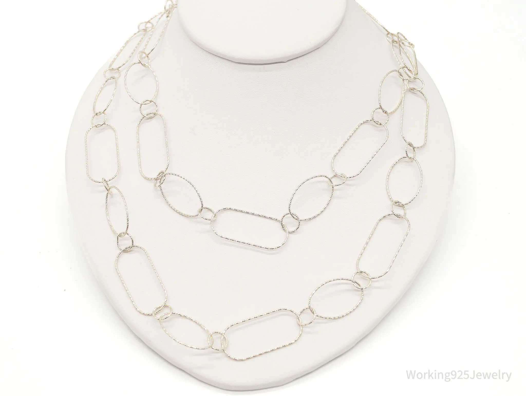 Vintage Designer Silpada Oval Link Textured Sterling Silver Necklace - 38"