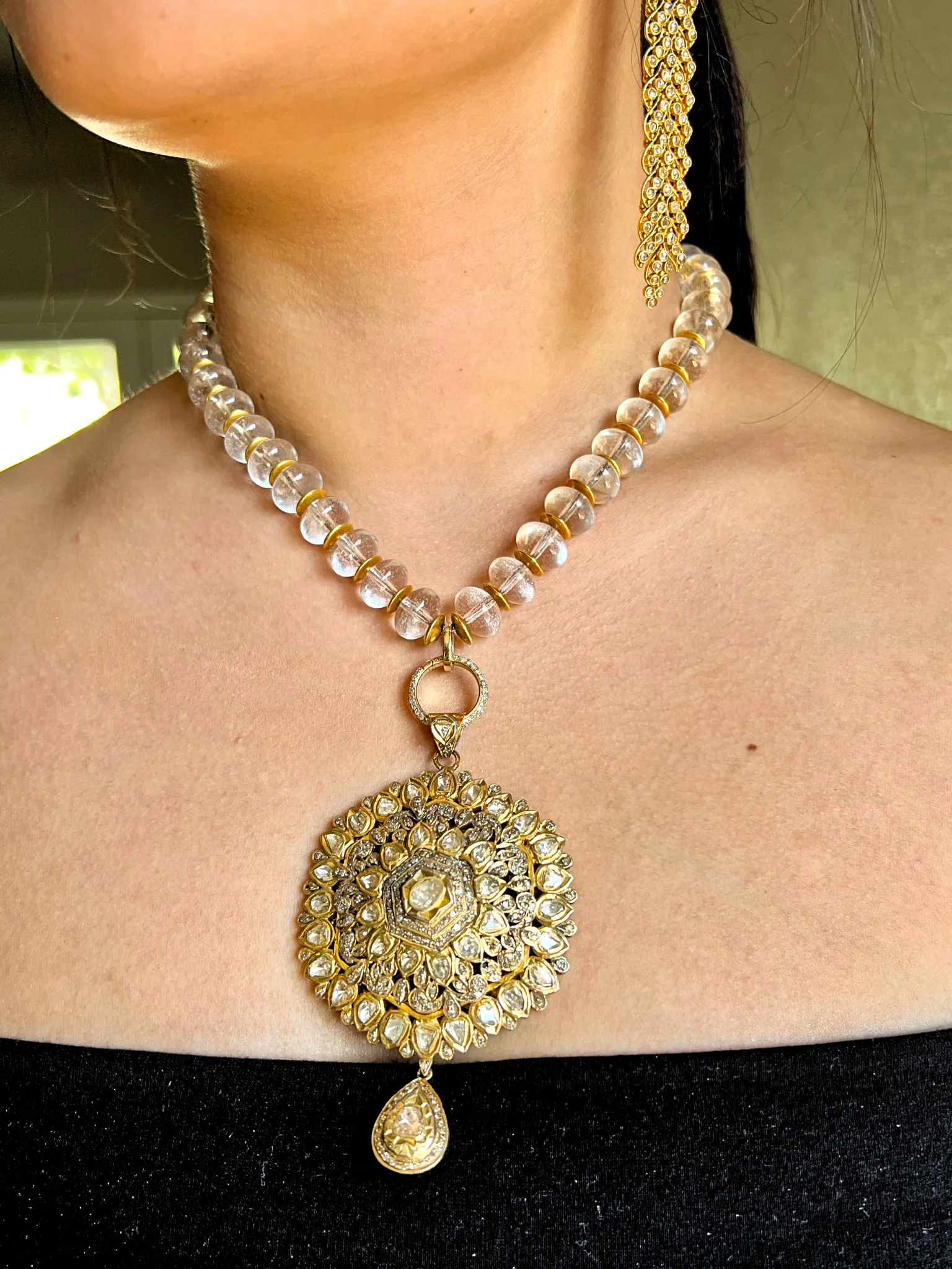 Vintage Gold Plate Rose Cut Pave Diamond Pendant